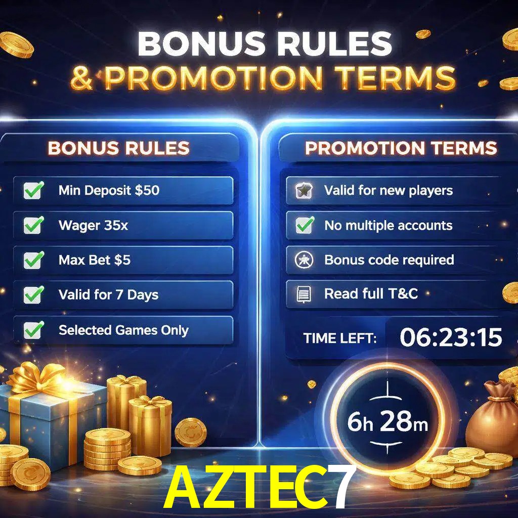 Reglas de promoción AZTEC7 y condiciones de bonos explicadas visualmente